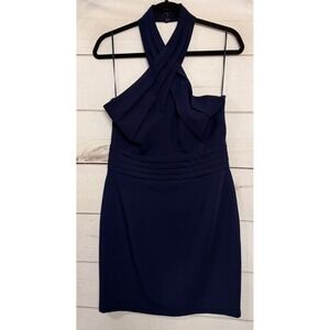 Adelyn Rae Navy Blue Halter Neck Ruched Waist Cocktail Dress Size M
